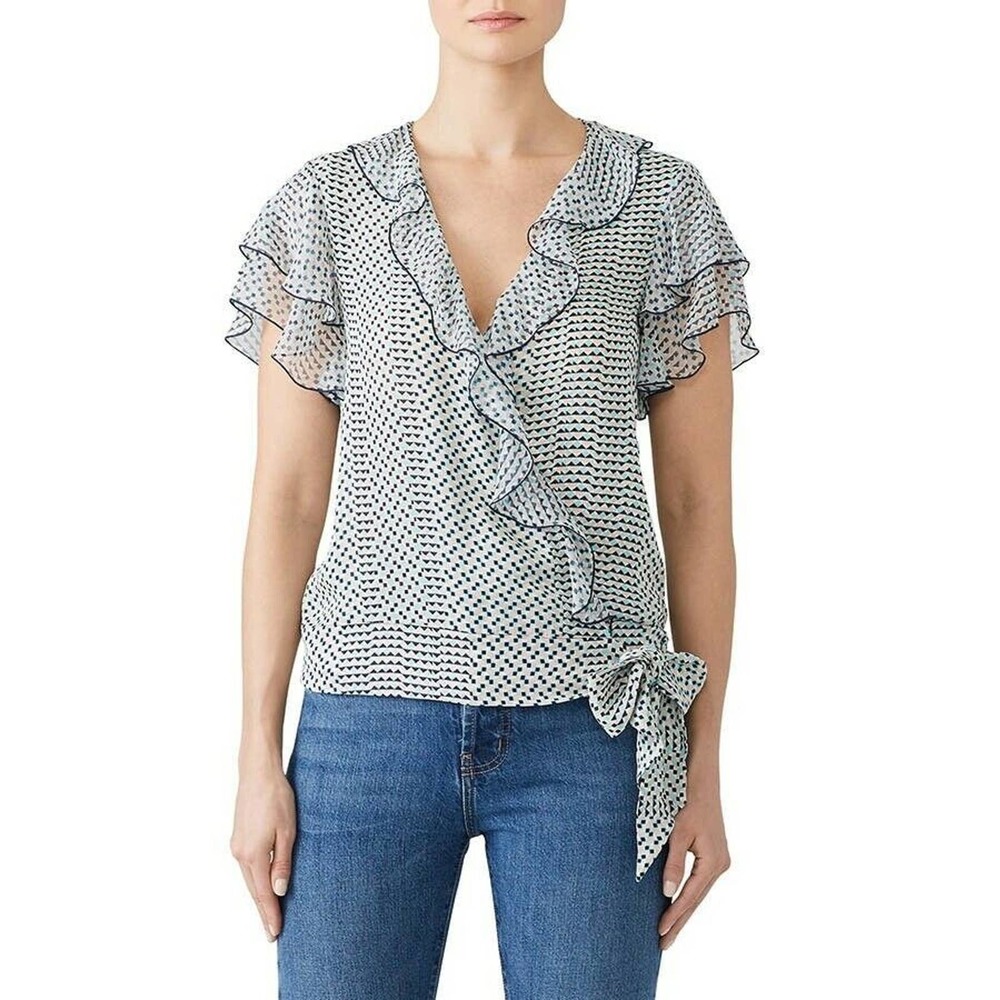 Parker Francesca Wrap Blouse L Ruffle Silk Flutter